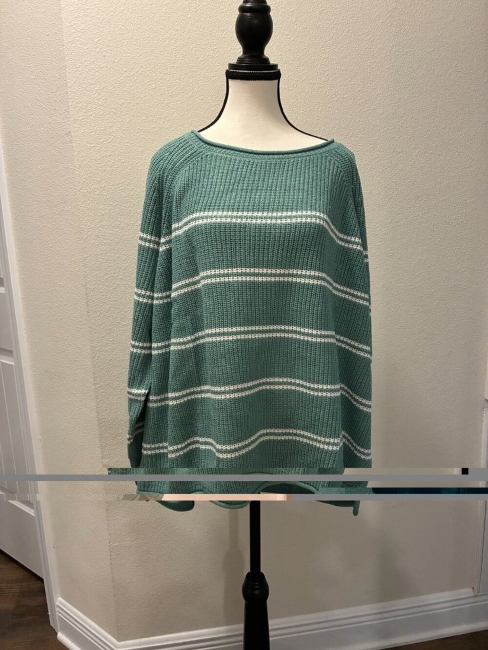 A New Day Sweater In Green Striped Size 3XL